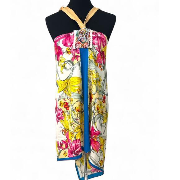 Kathrine Story S Tie Neck Halter Mini Dress Cover-up Beaded Sleeveless Tunic - Picture 1 of 5